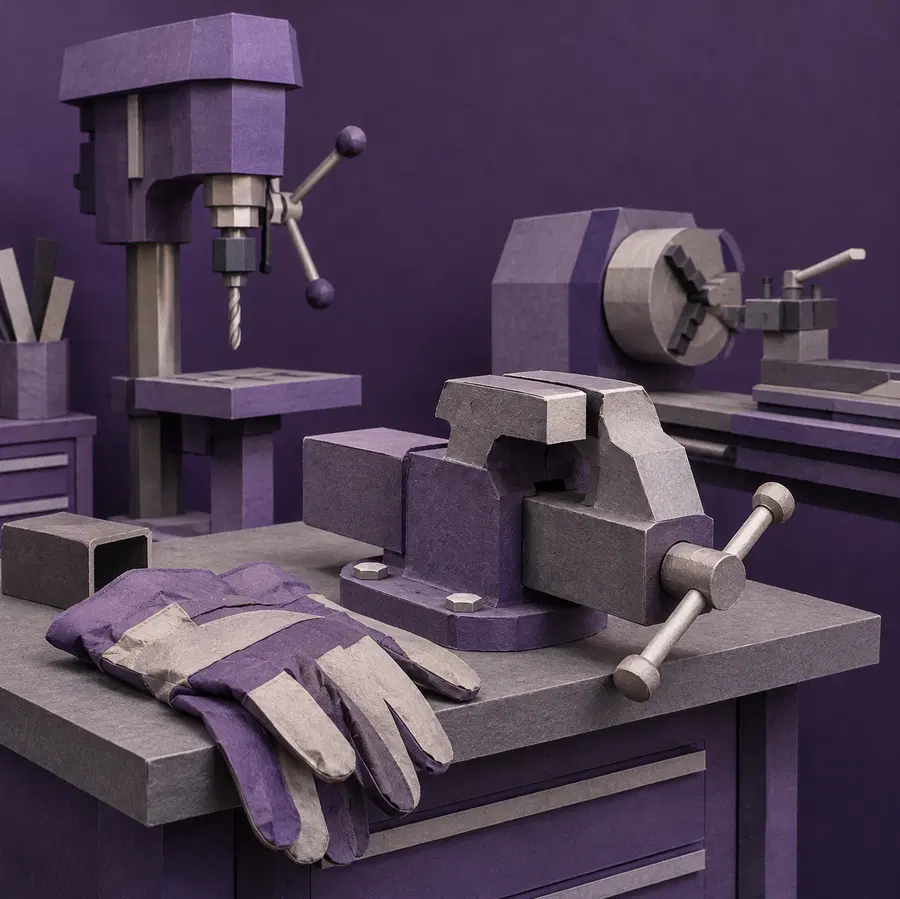 Illustration of fabrication businesses equipment and workspace
